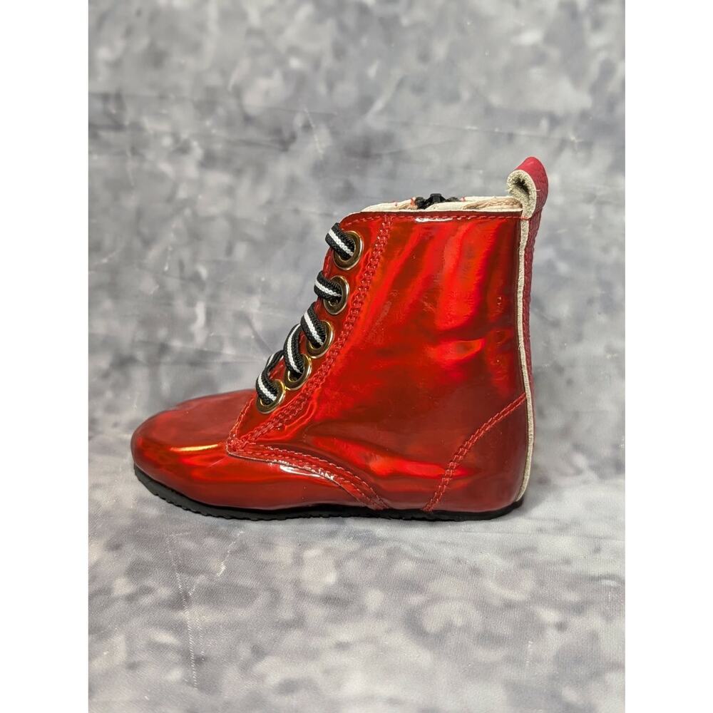 NEW! A Bear Co Red Shiny Metallic Lace Up Boots Toddler Size 4